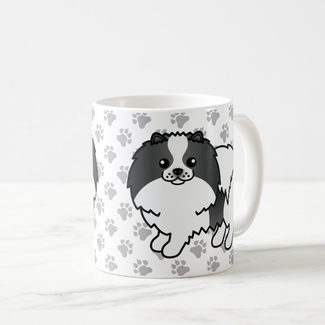 Black Parti-Colour Pomeranian Cartoon Dog & Paws Coffee Mug (Front Right)