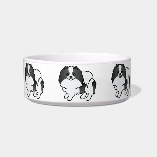 Black Parti-Colour Pomeranian Cute Cartoon Dogs Bowl (Front)