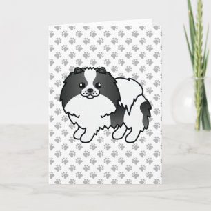 Black Parti-Colour Pomeranian Cute Dog & Paws Card