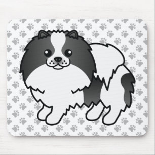 Black Parti-Colour Pomeranian Cute Dog & Paws Mouse Mat