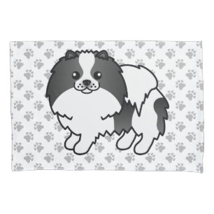 Black Parti-Colour Pomeranian Cute Dog & Paws Pillowcase