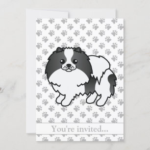 Black Parti-Colour Pomeranian Dog Birthday Party Invitation
