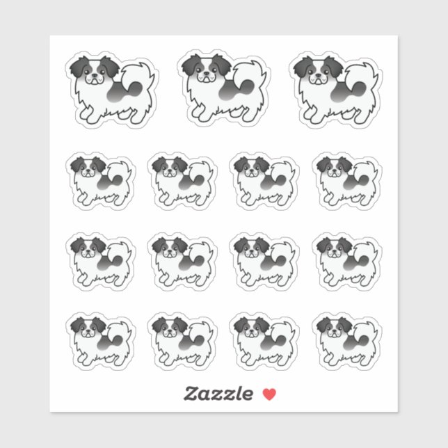 Black Parti-Colour Tibetan Spaniel Cartoon Dogs (Sheet)