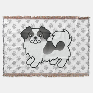 Black Parti-Colour Tibetan Spaniel Cute Cartoon Do Throw Blanket