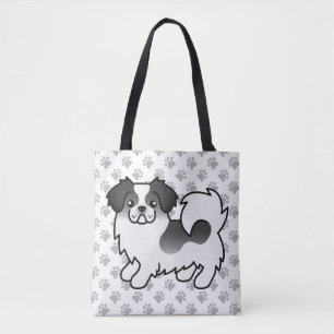 Black Parti-Colour Tibetan Spaniel Cute Cartoon Do Tote Bag