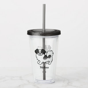 Black Parti-Colour Tibetan Spaniel Cute Dog & Name Acrylic Tumbler