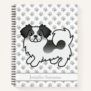 Black Parti-Colour Tibetan Spaniel Cute Dog & Text Notebook