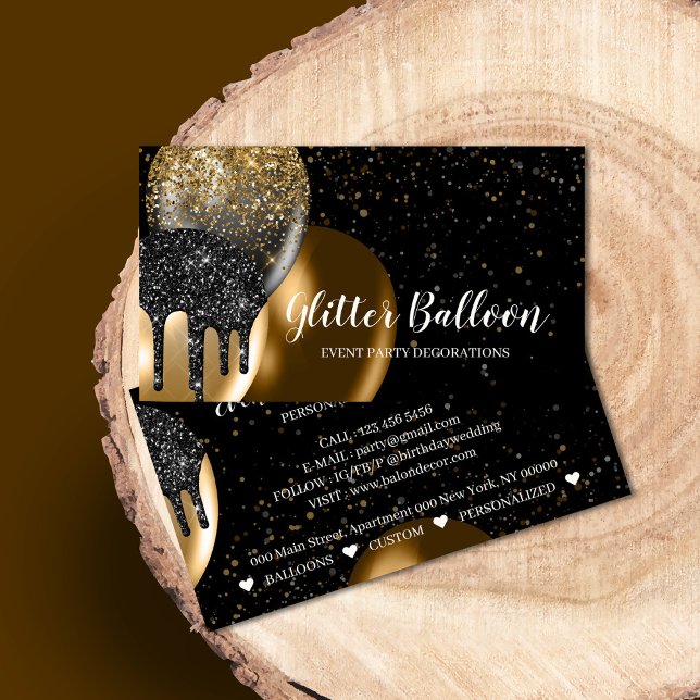 Black Party Decoration Event Plan Birthday Balloon Business Card (Creator Uploaded)
