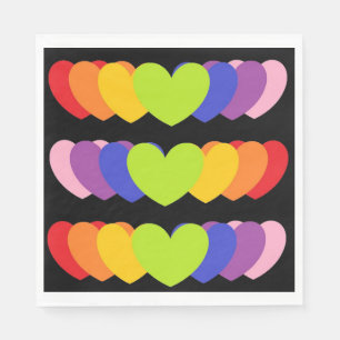 Black Party Napkins with Rainbow Coloured Hearts