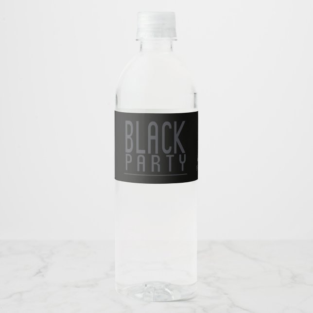 Black Party, Sophisticated Water Bottle Label (Front)