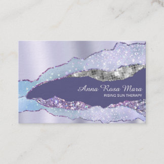 *~* Black Pastel  Agate Geode Silver Glitter Glam  Business Card