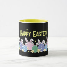 Black & Pastel Happy Easter Mug - Bunny Ear Eggs