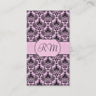 Black & Pastel Pink Elegant Vintage Floral Damask Business Card
