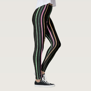Black & Pastel Rainbow Stripes Leggings