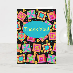 Black Patchwork Quilt Block Art Thank You Card