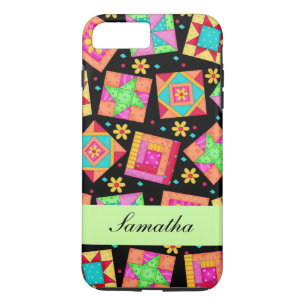 Black Patchwork Quilt Block Name Personalised iPhone 8 Plus/7 Plus Case