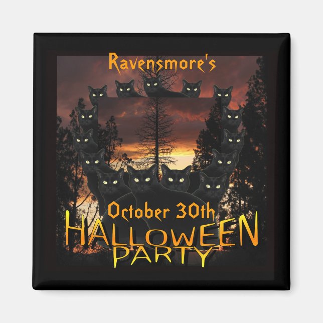 Black Patrol Cats Halloween Party Magnets (Front)