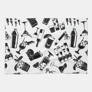 Black Pattern Cocktail Bar Tea Towel