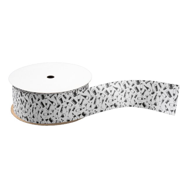 Black Pattern Drinks and Glasses Grosgrain Ribbon (Spool)