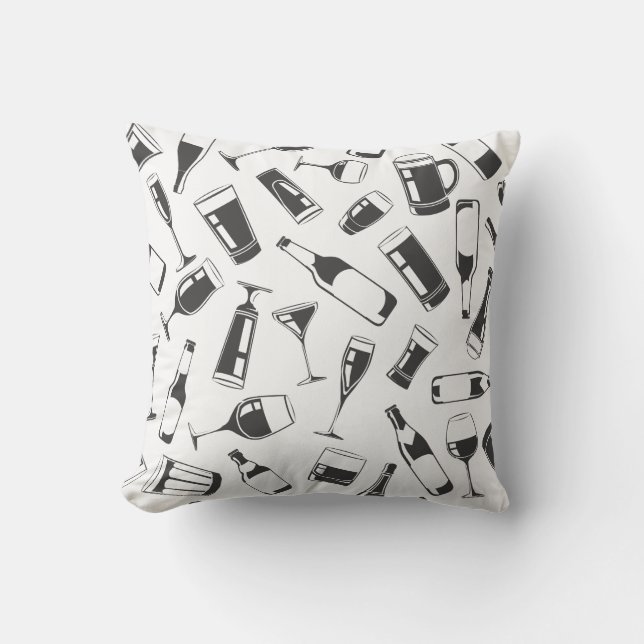 Black Pattern Drinks and Glasses Outdoor Cushion (Front)