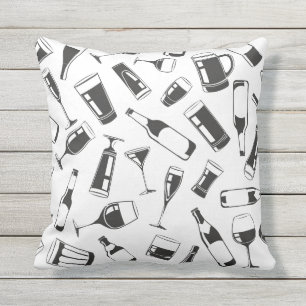 Black Pattern Drinks and Glasses Outdoor Cushion