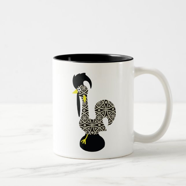 Black Pattern, Galo de Barcelos Two-Tone Coffee Mug (Right)