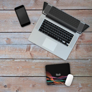 Black pattern geometric Waves mouse pad