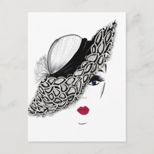 black pattern Hat Lady Postcard
