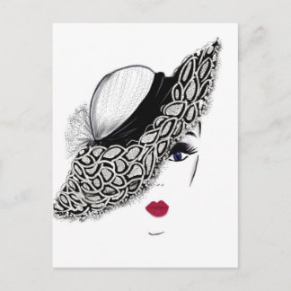 black pattern Hat Lady Postcard