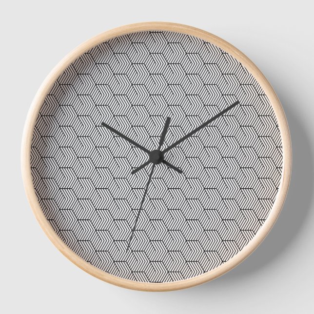 Black Pattern Line Cube Geometry Simple Clock (Front)