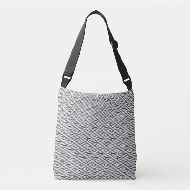 Black Pattern Line Cube Geometry Simple Crossbody Bag (Front)