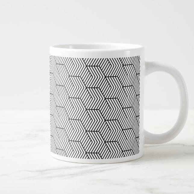 Black Pattern Line Cube Geometry Simple Large Coffee Mug (Right)