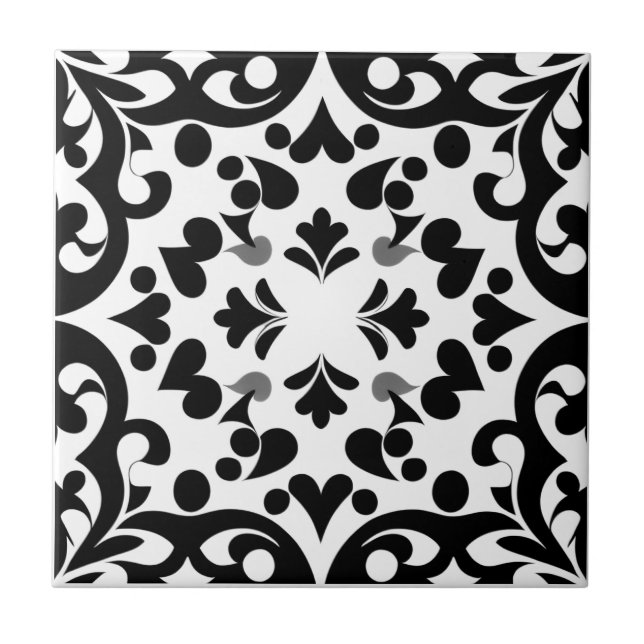 Black pattern on white background tile (Front)