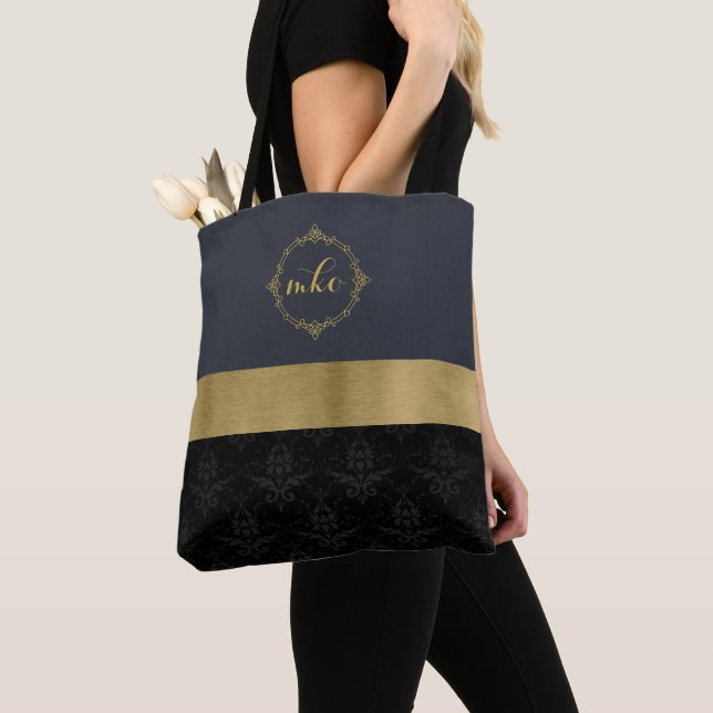 Black Pattern with Gold Tote Bag (Close Up)