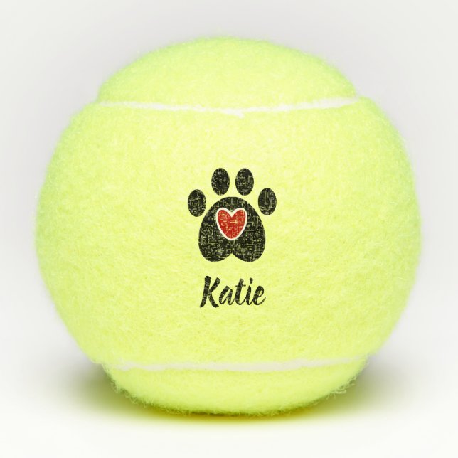 Black Paw Print and Heart Tennis Balls (Front)