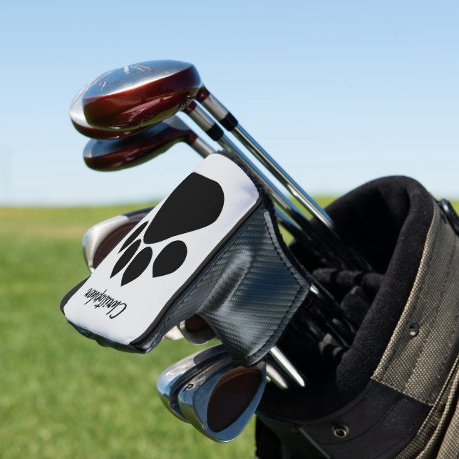 Black Paw Print Design Golf Head Cover (In Situ)
