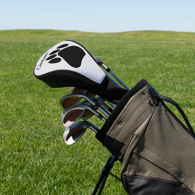 Black Paw Print Design Golf Head Cover (In Situ)