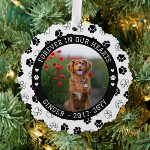Black Paw Print Forever In Our Hearts Pet Memorial Tree Decoration Card