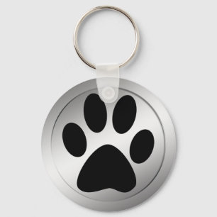 BLACK PAW PRINT IN SILVER FRAME KEY RING