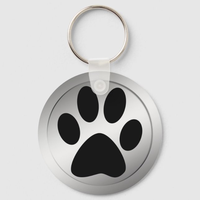 BLACK PAW PRINT IN SILVER FRAME KEY RING (Front)