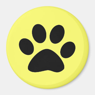 Black Paw Print on Yellow Magnet