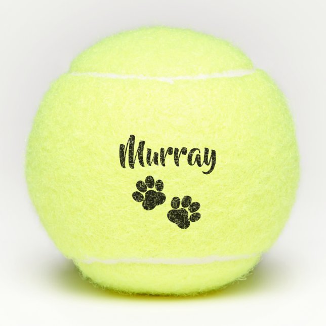 Black Paw Print Personalised Pet or Dog Name Toy Tennis Balls (Front)