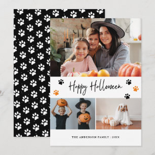 Black Paw Print Pet Photo Happy Halloween Card