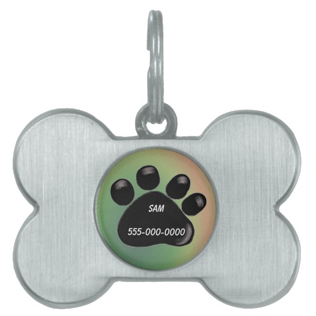 Black Paw Print Pet Tag (Front)