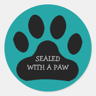 Black Paw Print Sealed With A Paw Customise Colour Classic Round Sticker