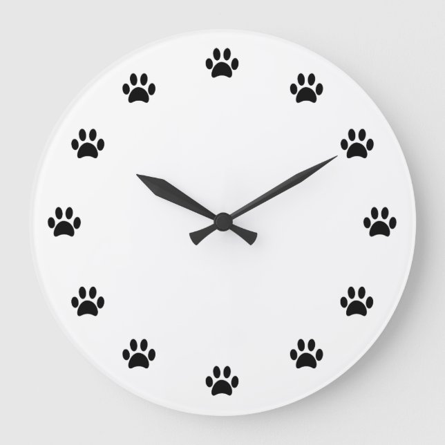 Black Paw Prints as Numbers Large Clock (Front)
