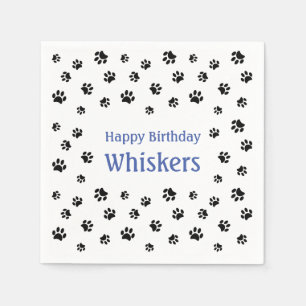 Black Paw Prints Blue Pet Birthday Party Napkin