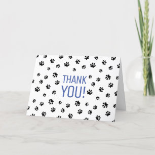 Black Paw Prints Blue Thank You Card