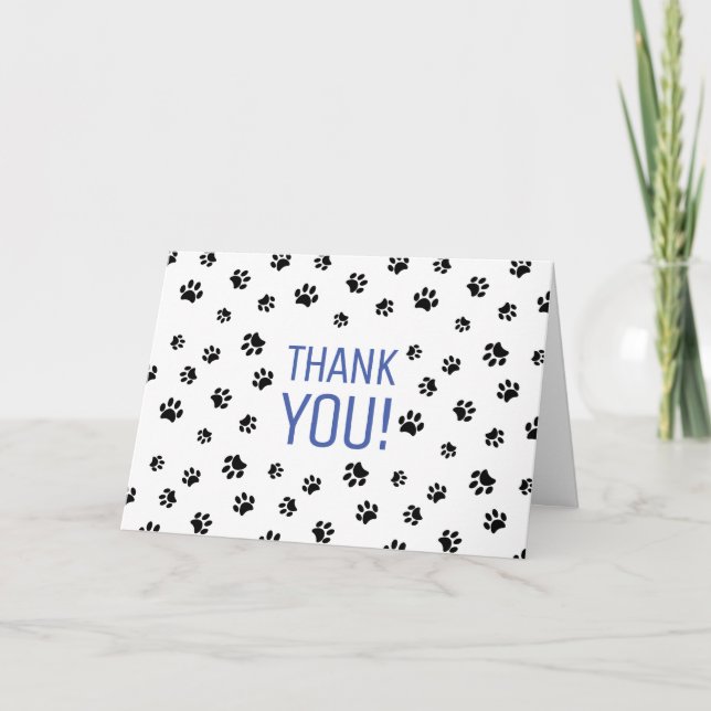 Black Paw Prints Blue Thank You Card (Front)