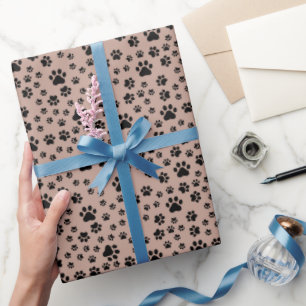 Black Paw Prints on Antique Brass Wrapping Paper